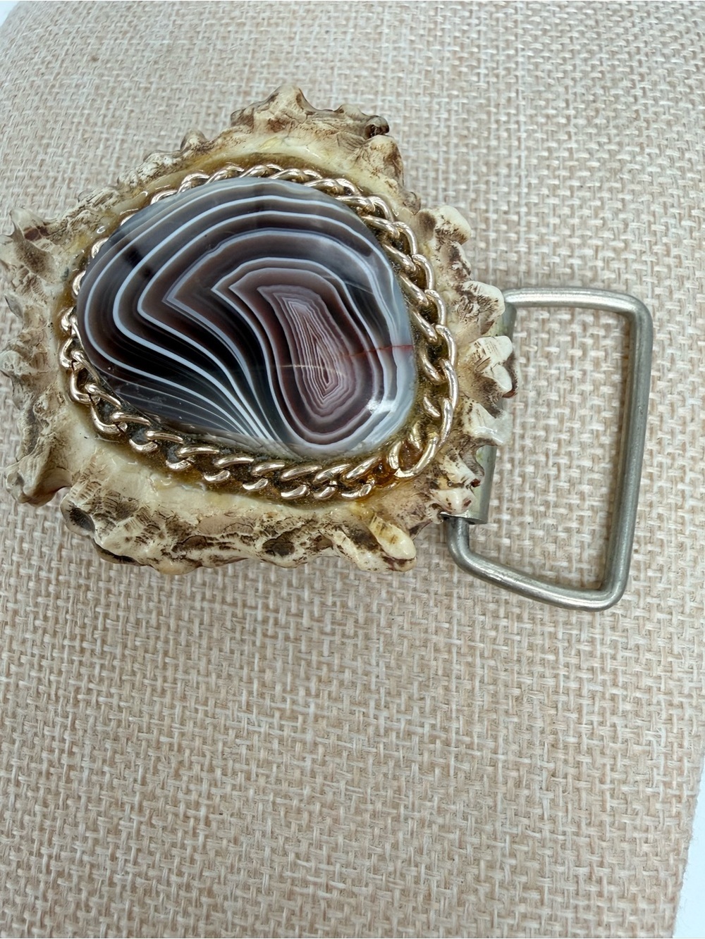 Banded Agate Shell Statement Belt Buckle